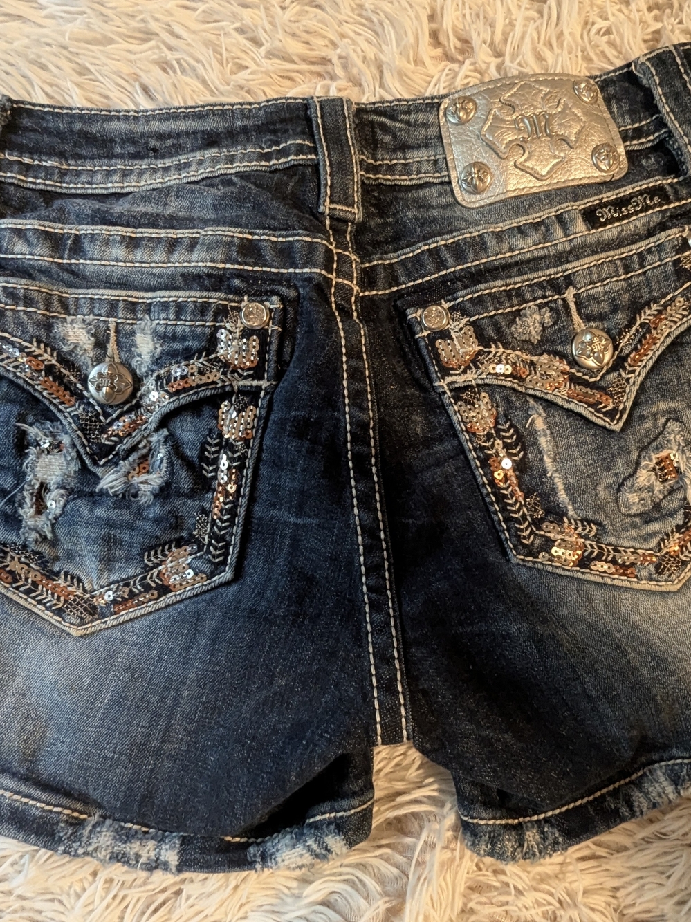Miss Me Embellished Dark Blue Denim Shorts